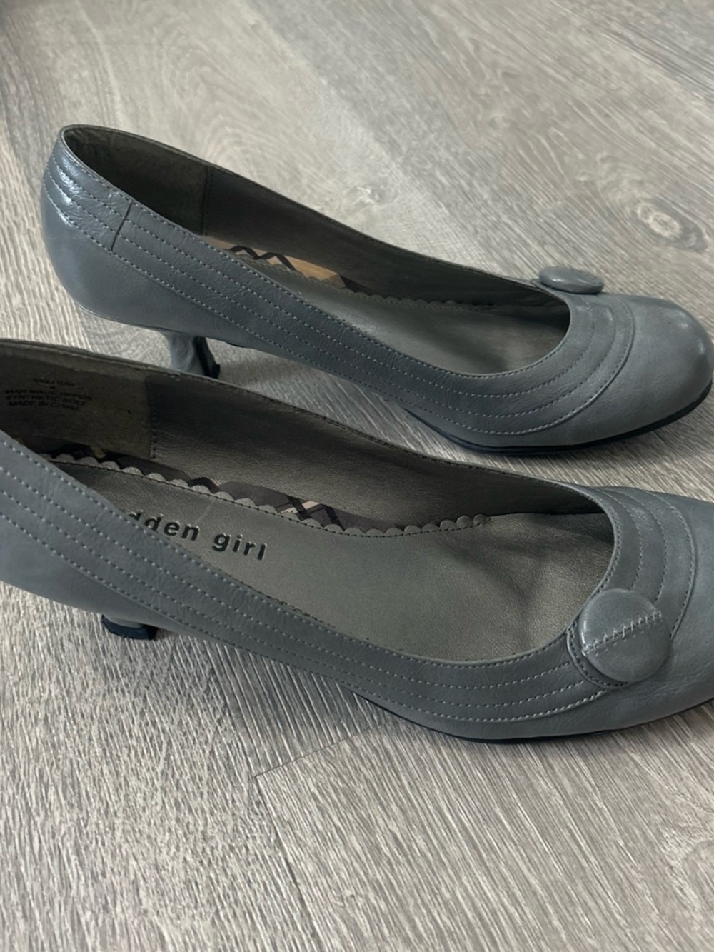 Madden Girl Gray Low Kitten Heel Pumps